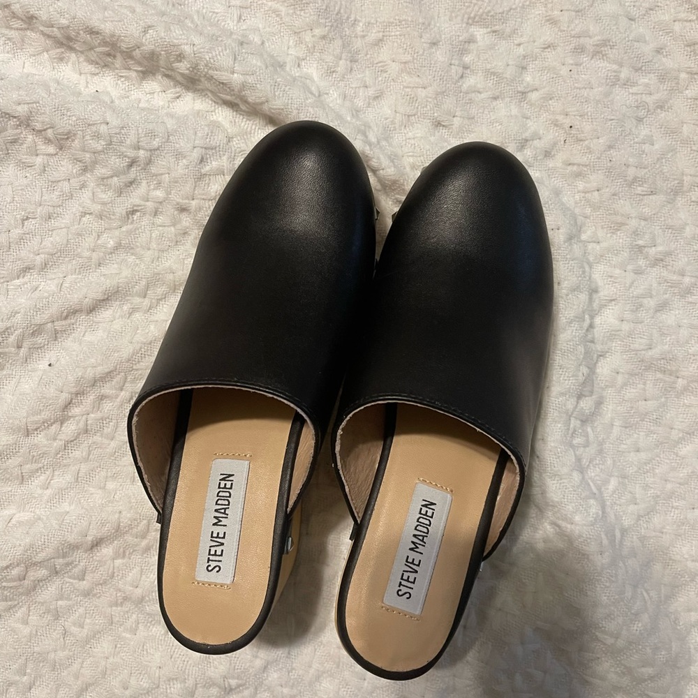 Steve Madden Brooklyn Studded Clogs Heels Size 3 Shoes Size 8 Inch Black Leather
